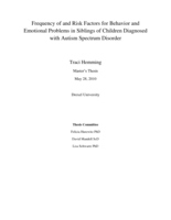 Frequency of and risk factors for behavior and emotional problems in siblings of children diagnosed with autism spectrum disorder