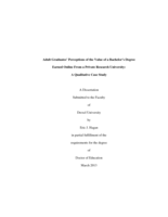 Adult graduates' perceptions of the value of a bachelor's degree earned online from a private research university: a qualitative case study