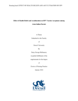 Effect of health beliefs and acculturation on HPV vaccine acceptance among Asian Indian parents