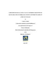 A phenomenological study: faculty members' perception of change related to embracing student-centered teaching in a private college