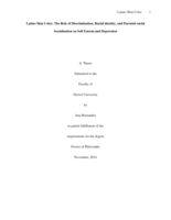 Latino Skin Color: The Role of Discrimination, Racial identity, and Parental racial Socialization on Self Esteem and Depression