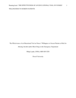 The effectiveness of an educational tool on nurses' willingness to screen patients who are at risk for abusing alcohol and/or illicit drugs in the emergency department