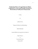 Monitoring fitness of caged mussels (Elliptio complanata) to assess and prioritize streams for restoration in Southeastern Pennsylvania