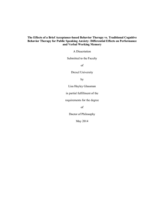 The Effects of a Brief Acceptance-based Behavior Therapy vs. Traditional Cognitive Behavior Therapy for Public Speaking Anxiety: Differential Effects on Performance and Verbal Working Memory