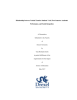 Relationship between vertical transfer students' grit, first-semester academic performance, and social integration