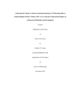 A retrospective study on African American experiences of witnessing male to female intimate partner violence (IPV) as low-income youth and the impact on adolescent self-identity and development