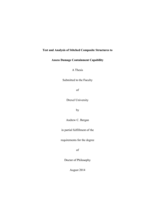 Test and analysis of stitched composite structures to assess damage containment capability
