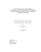 Using social media and internet technologies as new marketing strategies, and their effectiveness for the modern American orcestra
