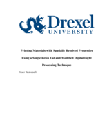 Printing materials with spatially resolved properties using a single resin vat and modified digital light processing technique