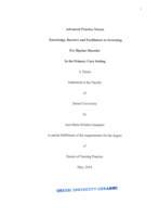 Advanced practice nurses knowledge, barriers and facilitators to screening for bipolar disorder in the primary care setting