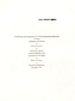 Establishment and management of a clinical engineering department