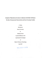Symptoms of depression and anxiety in adolescents with sickle cell disease: the role of intrapersonal characteristics and stress processing variables