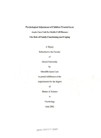 Psychological adjustment of children treated in an acute care unit for sickle cell disease: the role of family functioning and coping