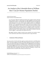 An Analysis of the Colonialist Roots of William Rees’s Case for Human Population Decline